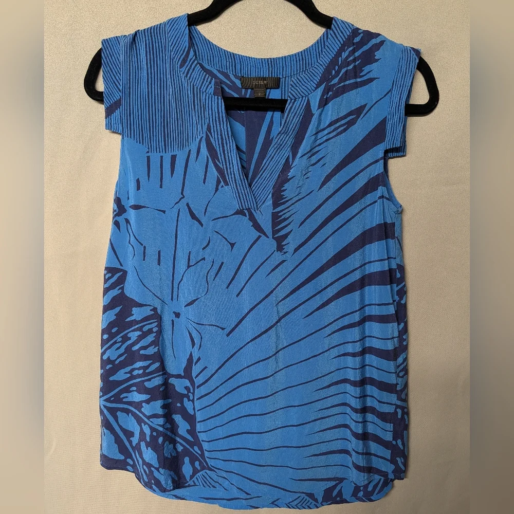 100% Silk Blue Floral Blouse Size 2 By J. Crew